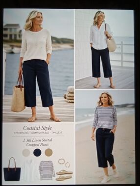 J. Jill Navy Linen-Blend Cropped Wide-Leg Pants Travel Coastal Vacation WomensXL